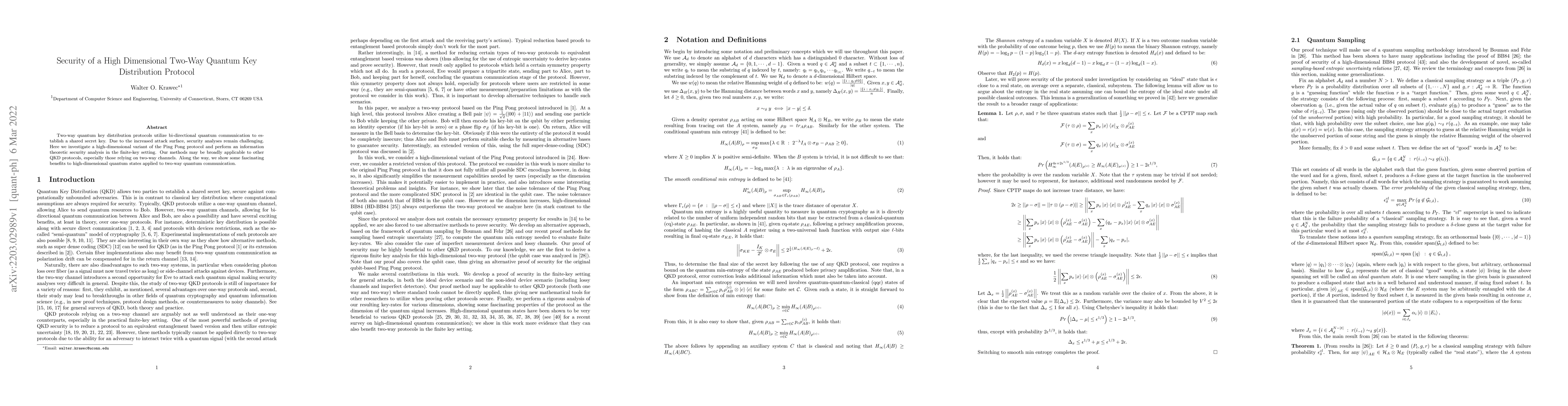 Thumbnail for Security of a High Dimensional Two-Way Quantum Key Distribution Protocol