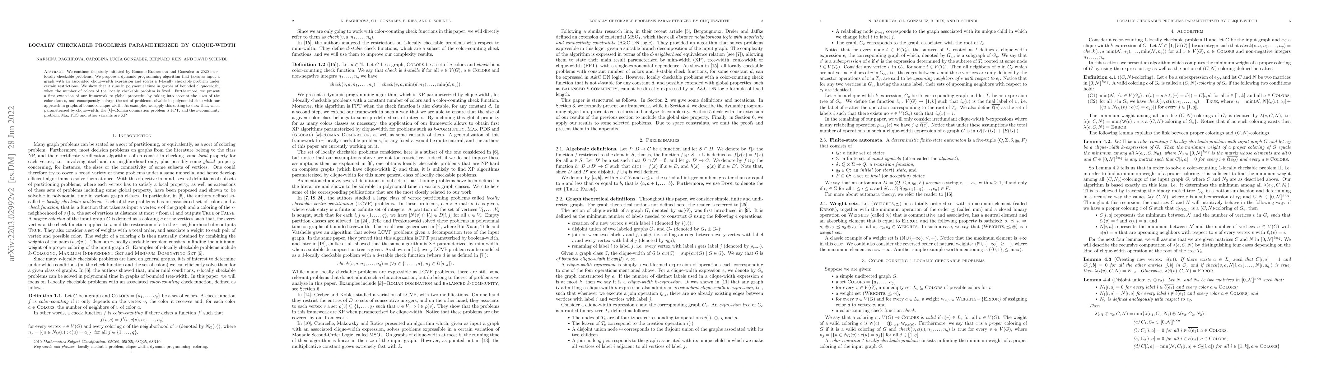 Thumbnail for Locally checkable problems parameterized by clique-width