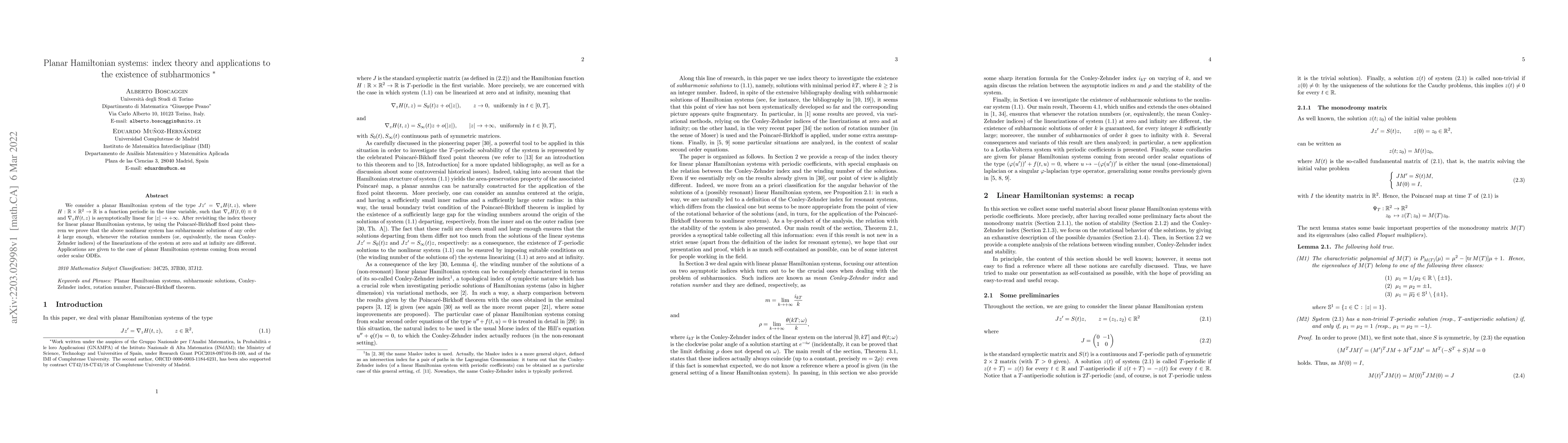 Thumbnail for Planar Hamiltonian systems: index theory and applications to the
  existence of subharmonics