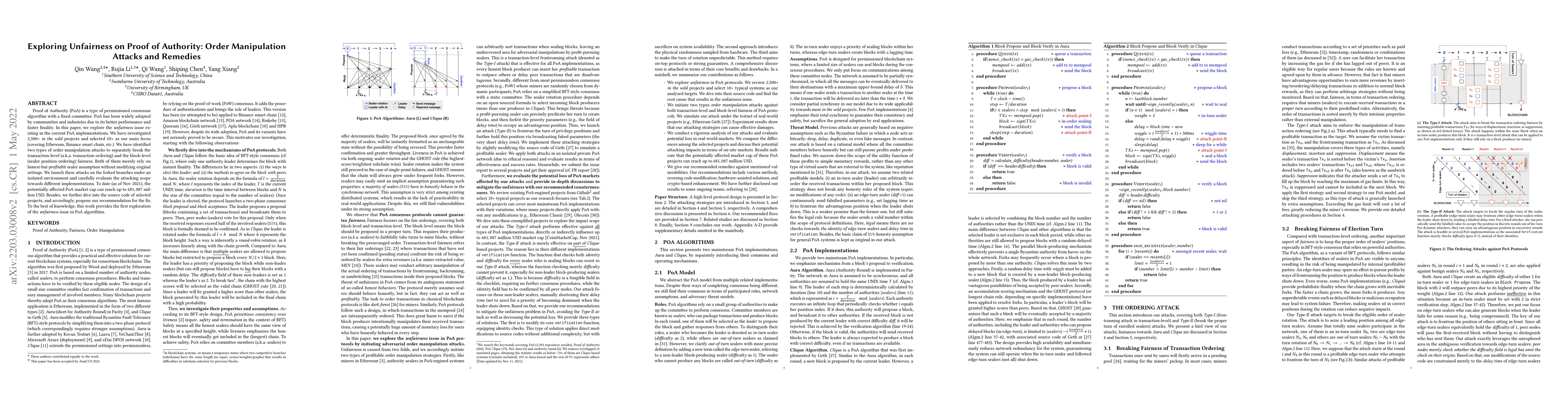 Thumbnail for Exploring Unfairness on Proof of Authority: Order Manipulation Attacks
  and Remedies