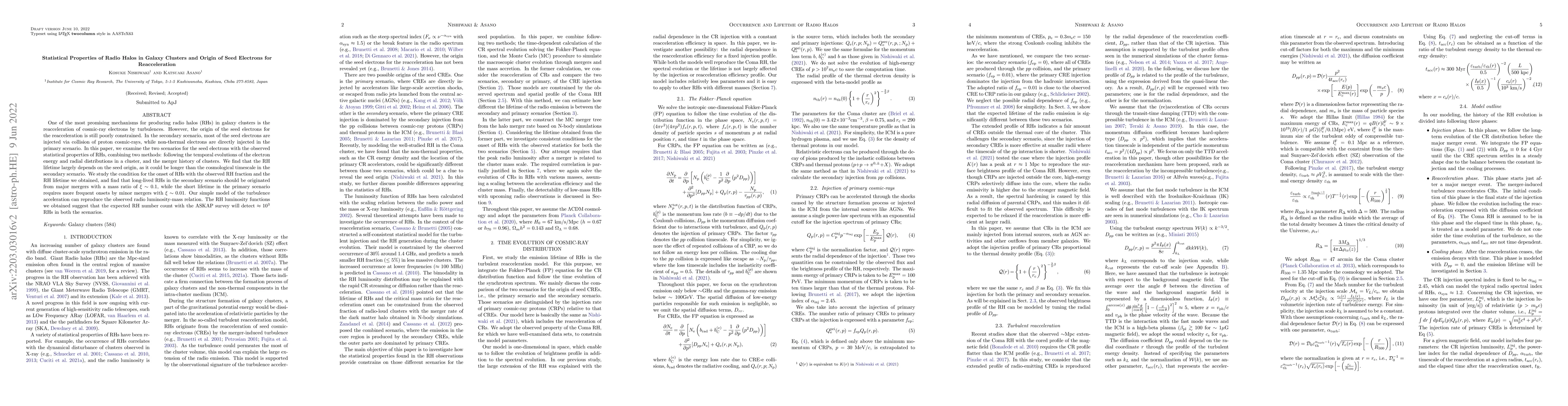 Thumbnail for Statistical Properties of Radio Halos in Galaxy Clusters and Origin of
  Seed Electrons for Reacceleration