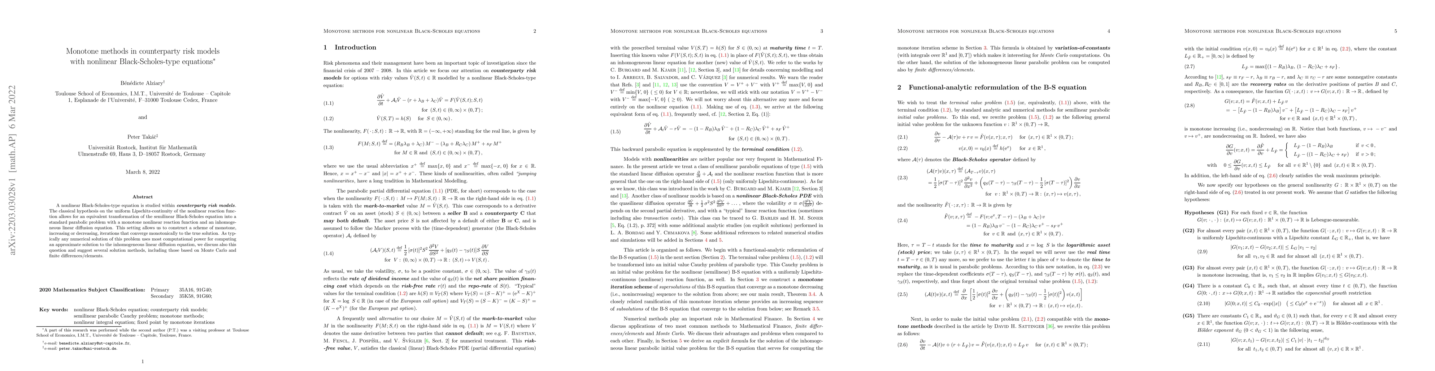 Thumbnail for Monotone methods in counterparty risk models with non-linear
  Black-Scholes-type equations