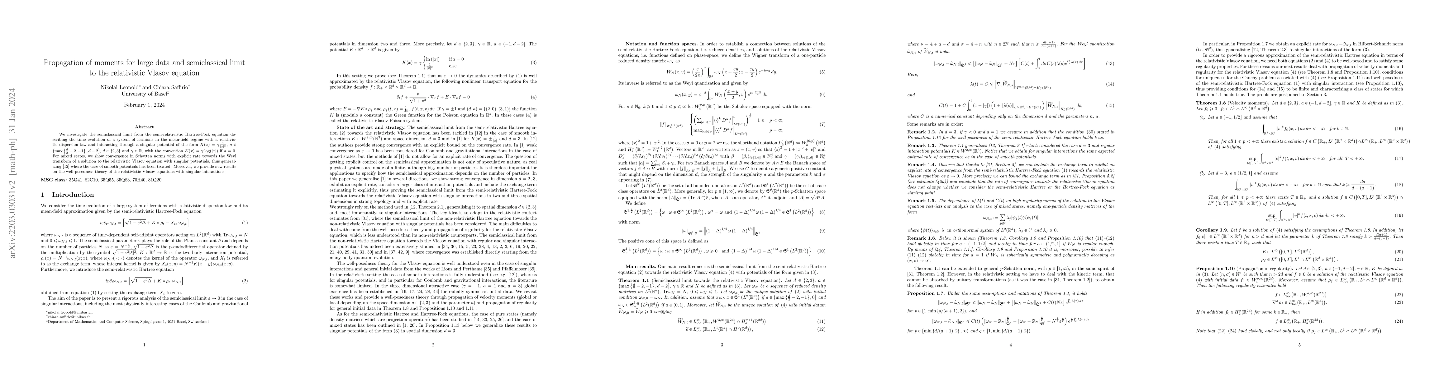 Thumbnail for Propagation of moments for large data and semiclassical limit to the
  relativistic Vlasov equation