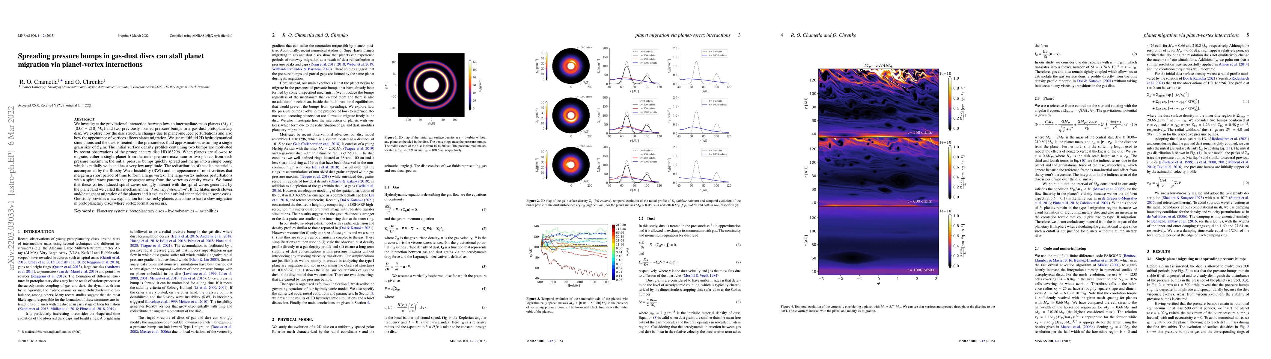 Thumbnail for Spreading pressure bumps in gas-dust discs can stall planet migration
  via planet-vortex interactions