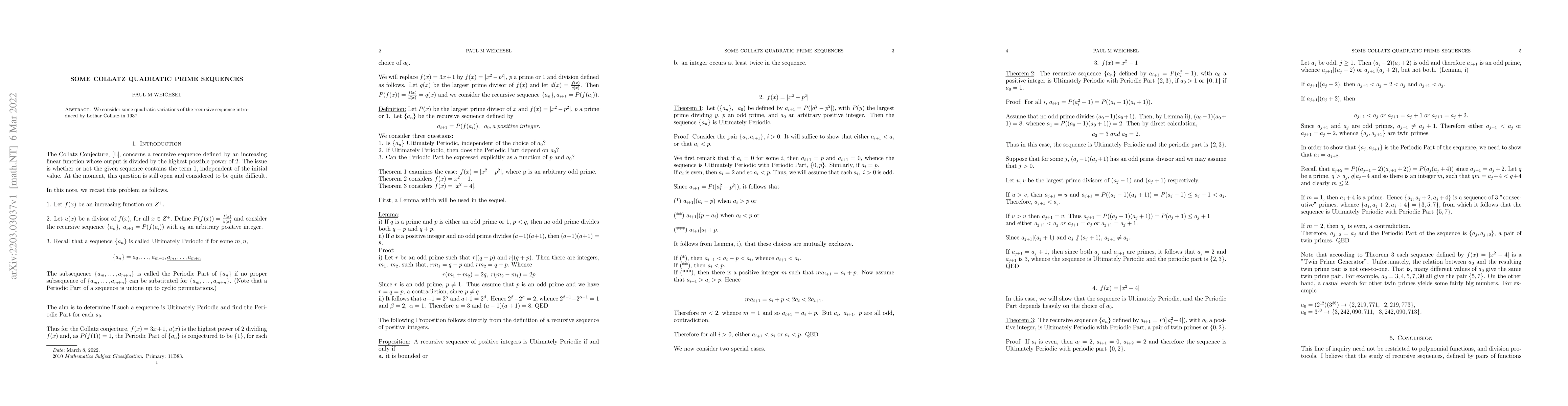 Thumbnail for Some Collatz quadratic prime sequences