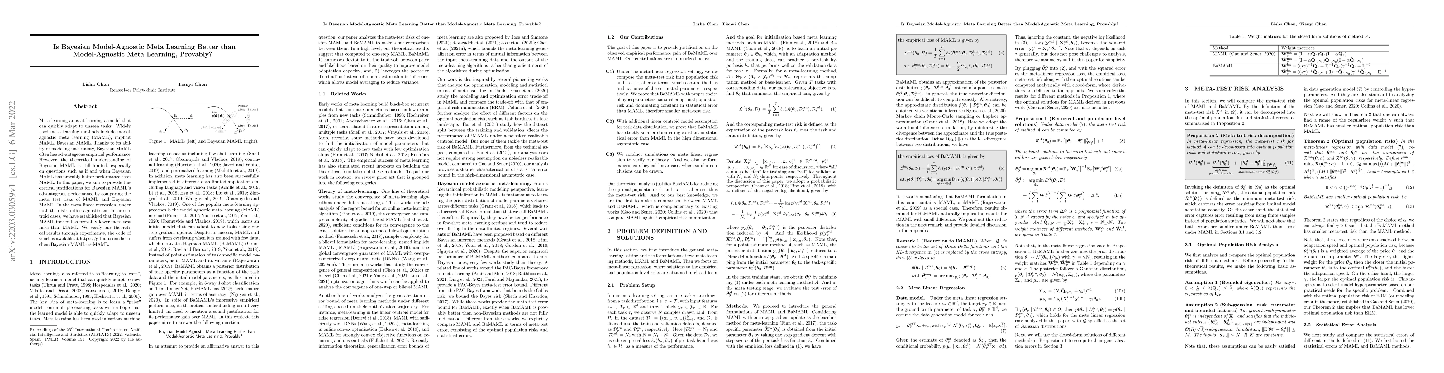 Thumbnail for Is Bayesian Model-Agnostic Meta Learning Better than Model-Agnostic Meta
  Learning, Provably?
