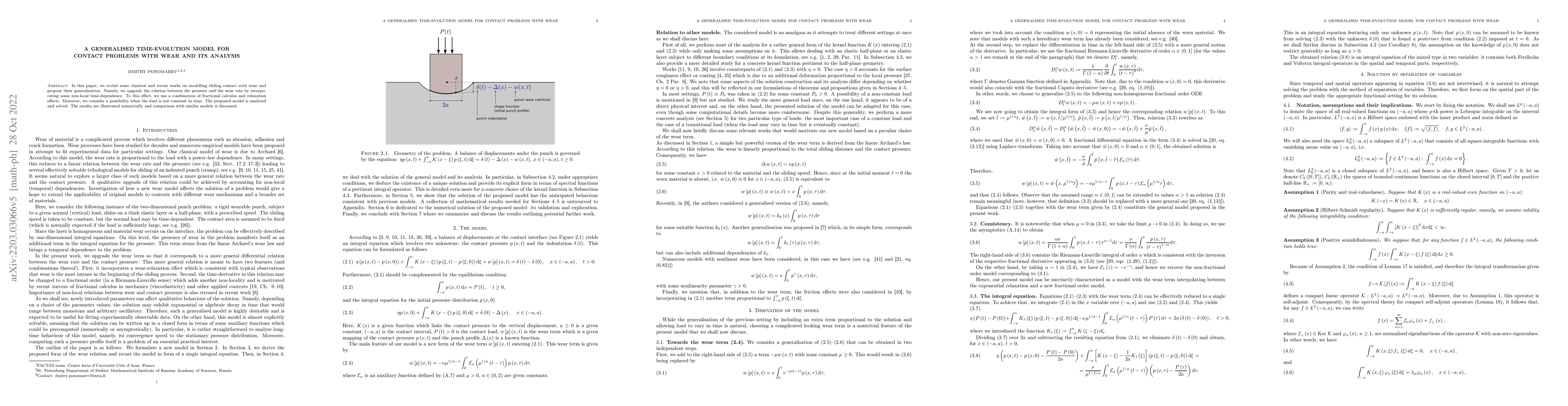 Thumbnail for A generalised time-evolution model for contact problems with wear and
  its analysis