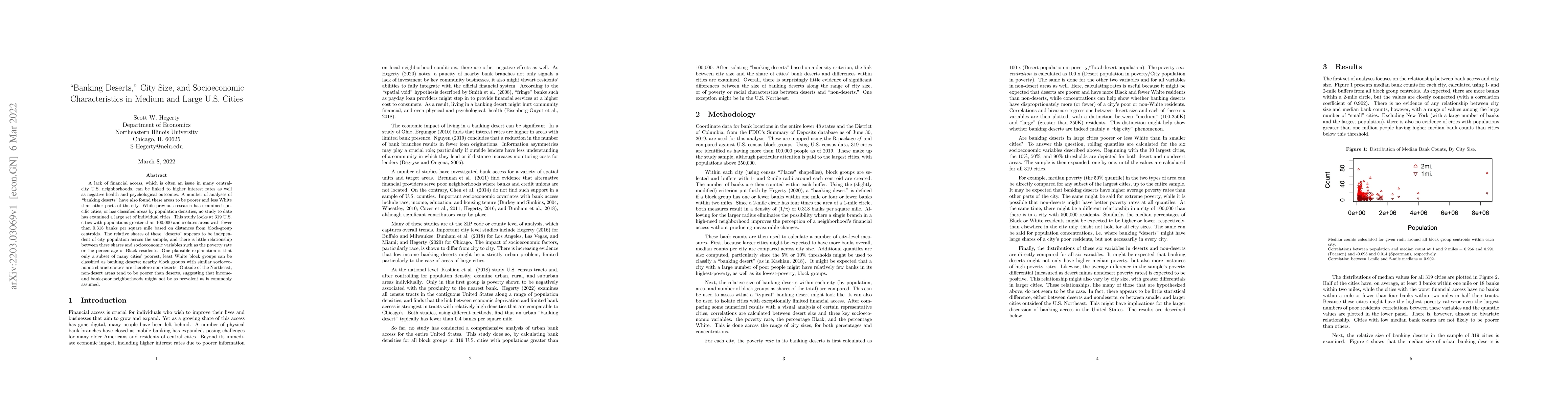 Thumbnail for Banking Deserts," City Size, and Socioeconomic Characteristics in Medium
  and Large U.S. Cities