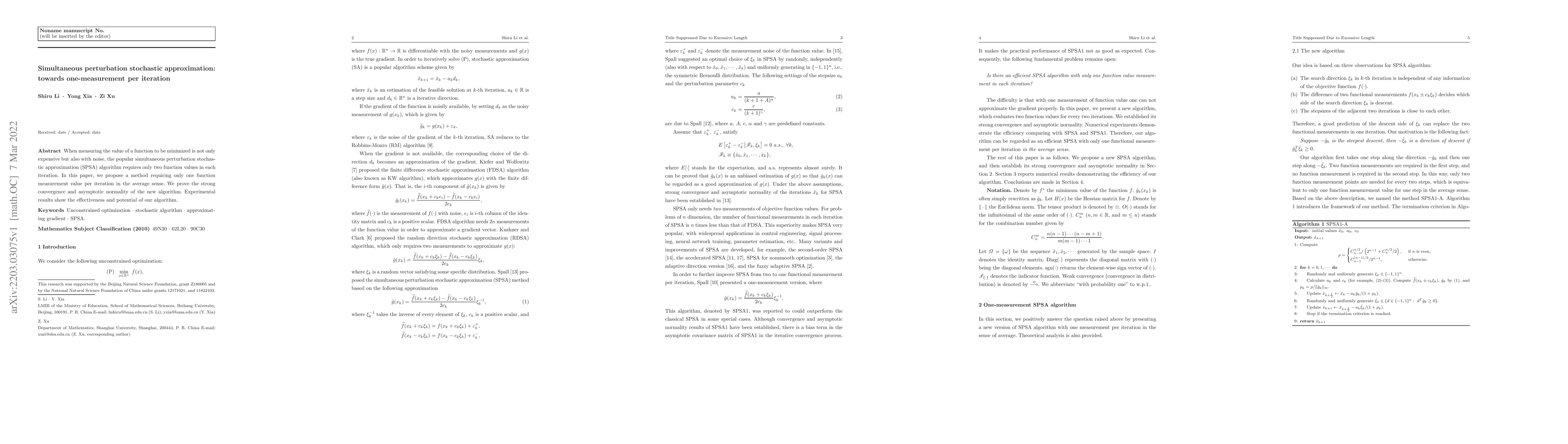 Thumbnail for Simultaneous perturbation stochastic approximation: towards
  one-measurement per iteration