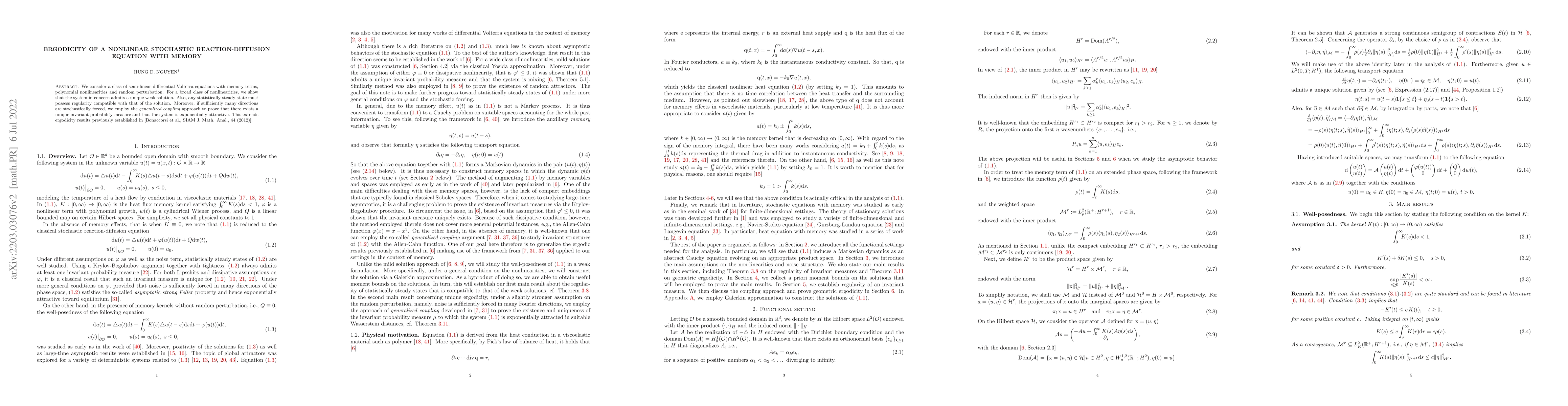 Thumbnail for Ergodicity of a nonlinear stochastic reaction-diffusion equation with
  memory