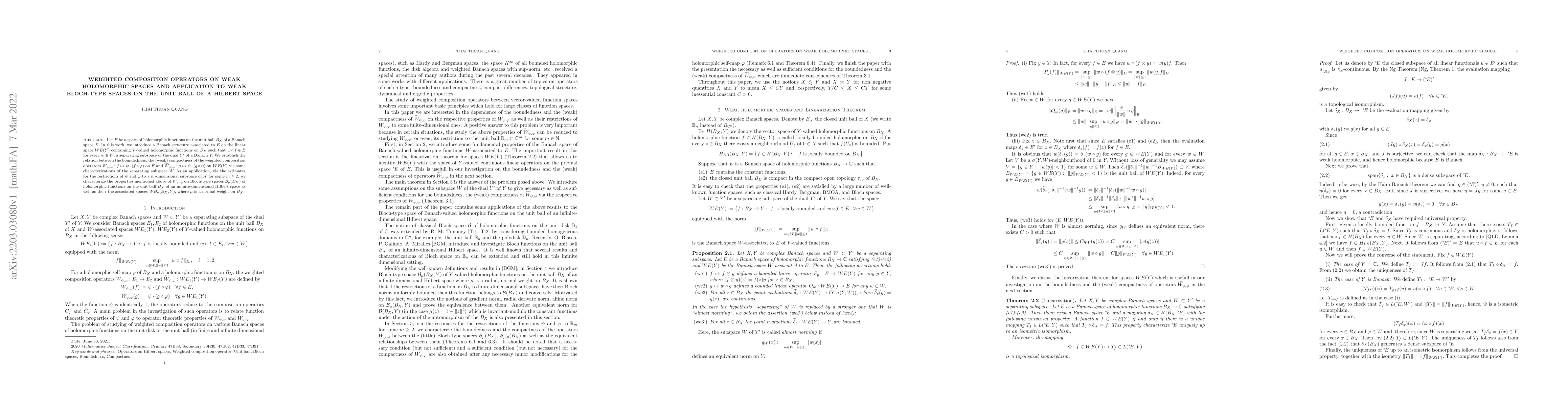 Thumbnail for Weighted composition operators on weak holomorphic spaces and
  application to weak Bloch-type spaces on the unit ball of a Hilbert space