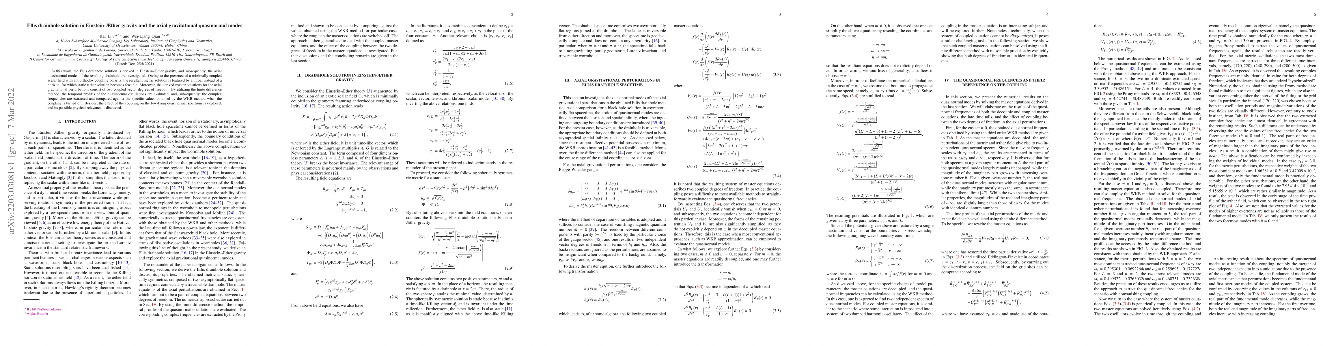 Thumbnail for Ellis drainhole solution in Einstein-{\AE}ther gravity and the axial
  gravitational quasinormal modes