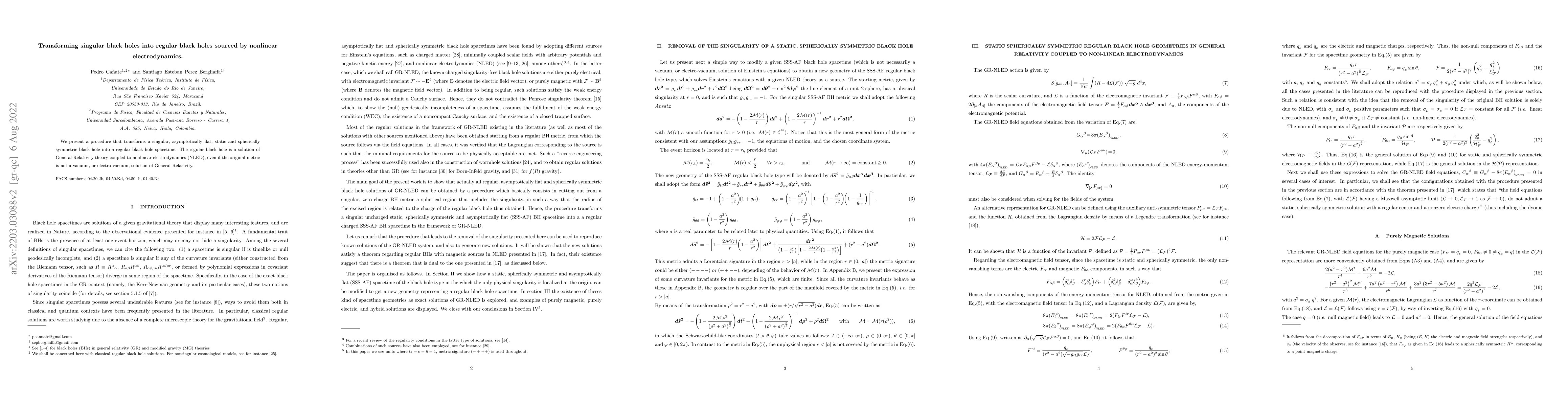 Thumbnail for Transforming singular black holes into regular black holes sourced by
  nonlinear electrodynamics