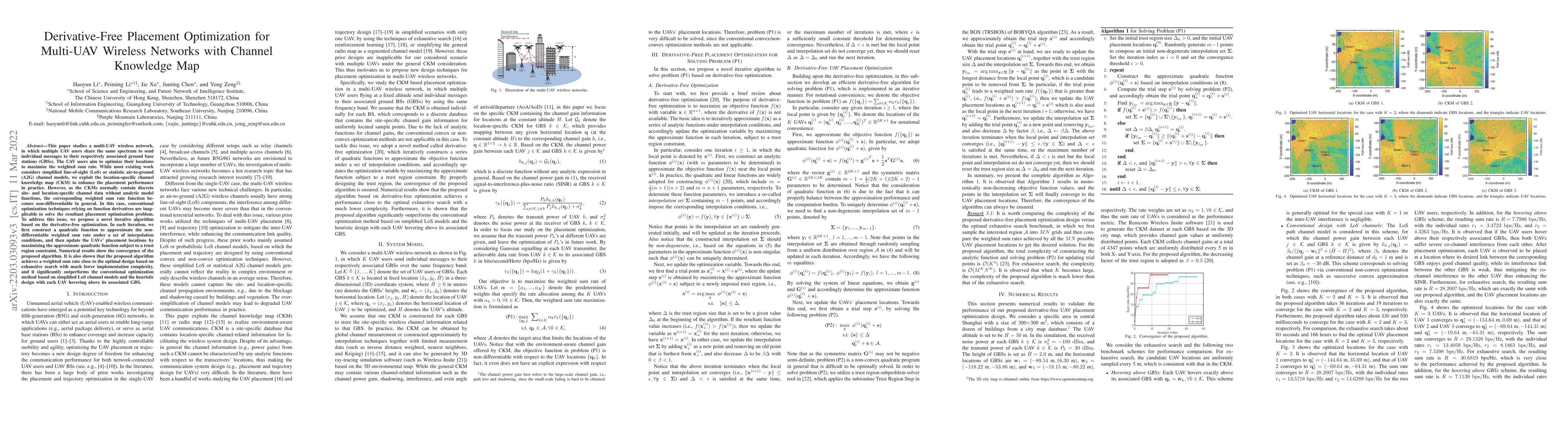 Thumbnail for Derivative-Free Placement Optimization for Multi-UAV Wireless Networks
  with Channel Knowledge Map