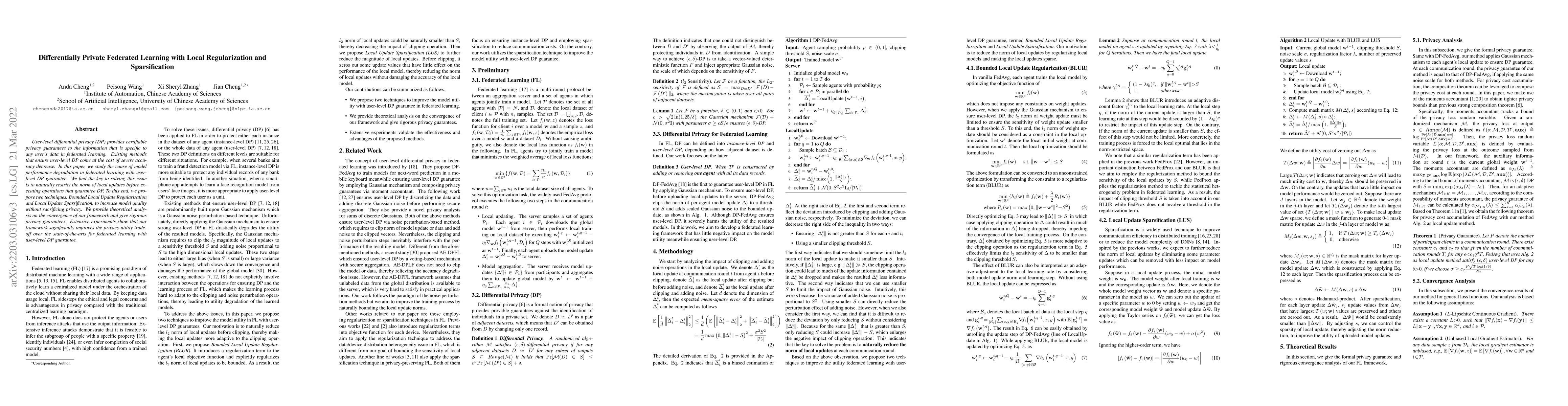 Thumbnail for Differentially Private Federated Learning with Local Regularization and
  Sparsification