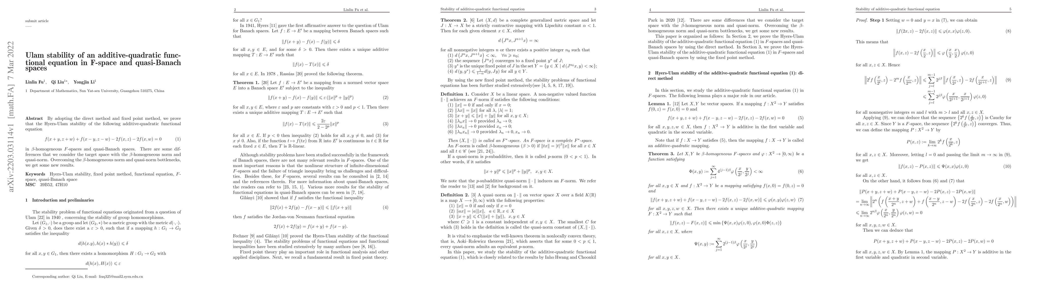 Thumbnail for Ulam stability of an additive-quadratic functional equation in F-space
  and quasi-Banach spaces