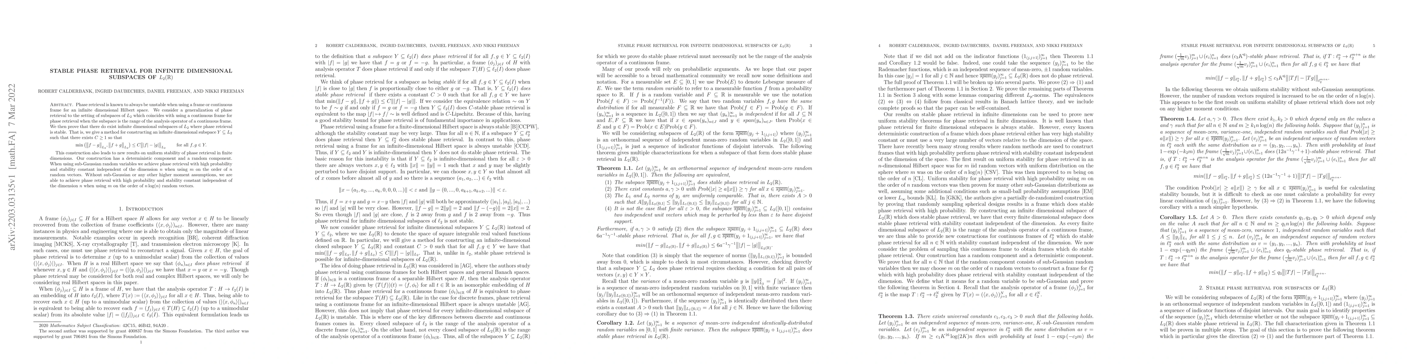 Thumbnail for Stable phase retrieval for infinite dimensional subspaces of
  $L_2(\mathbb{R})$