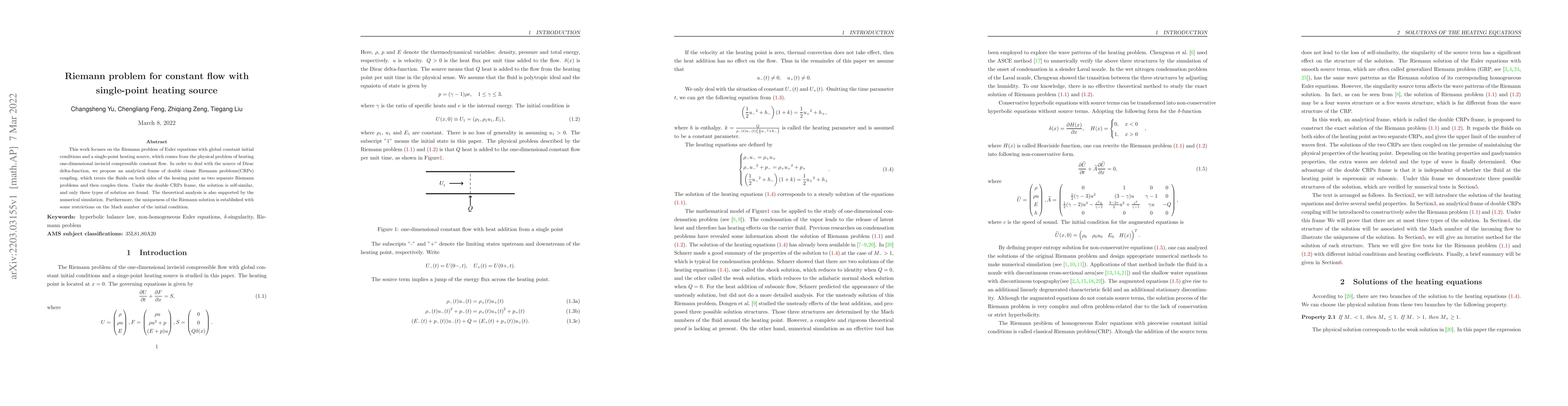 Thumbnail for Riemann problem for constant flow with single-point heating source