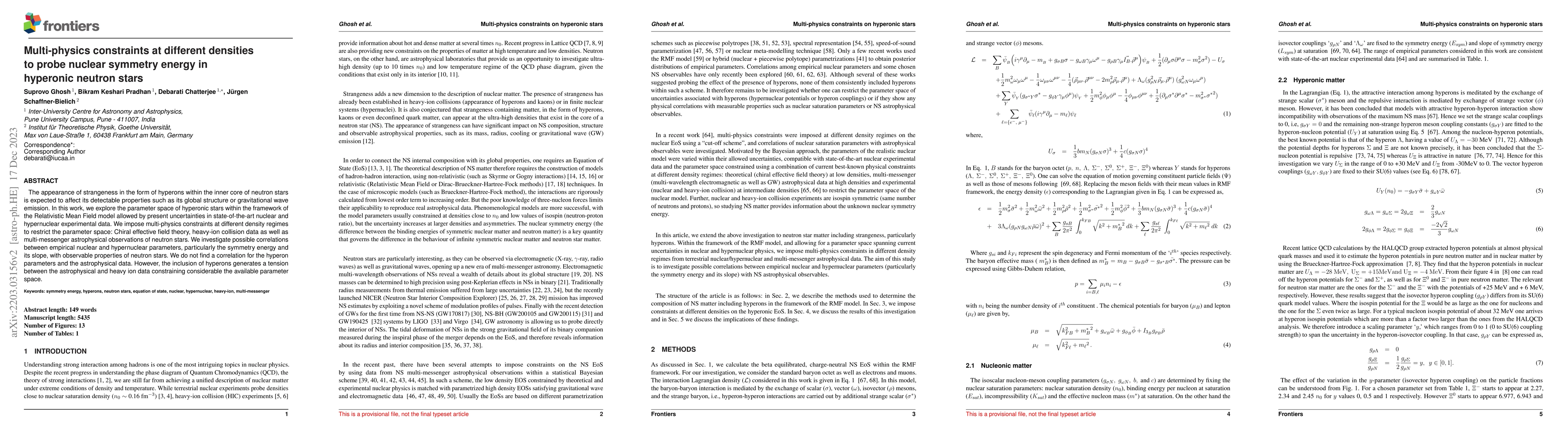 Thumbnail for Multi-physics constraints at different densities to probe nuclear
  symmetry energy in hyperonic neutron stars