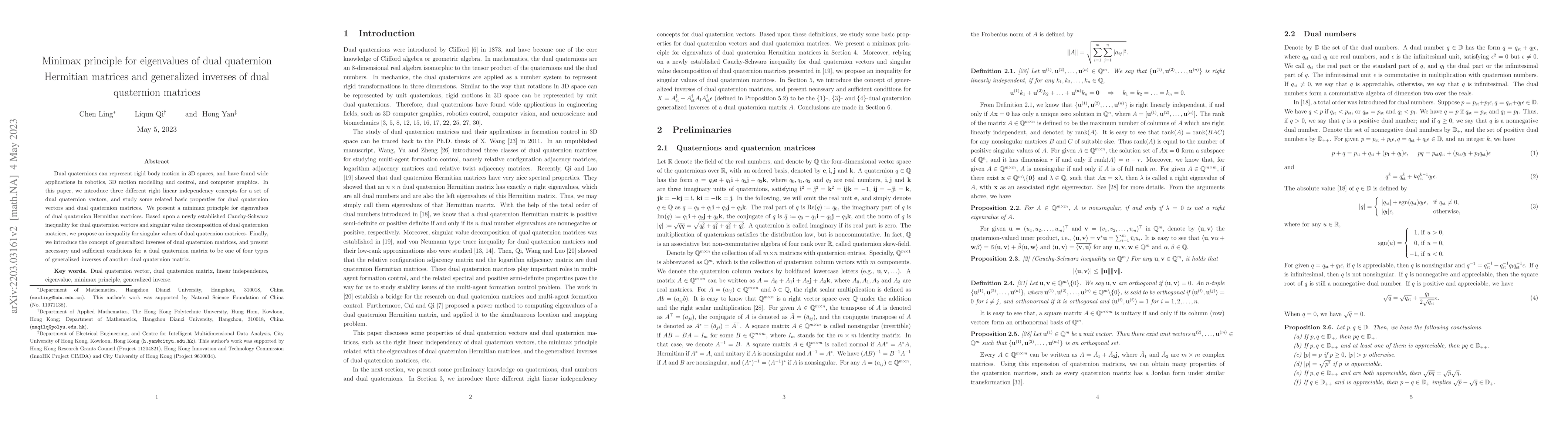 Thumbnail for Minimax principle for right eigenvalues of dual quaternion matrices and
  their generalized inverses
