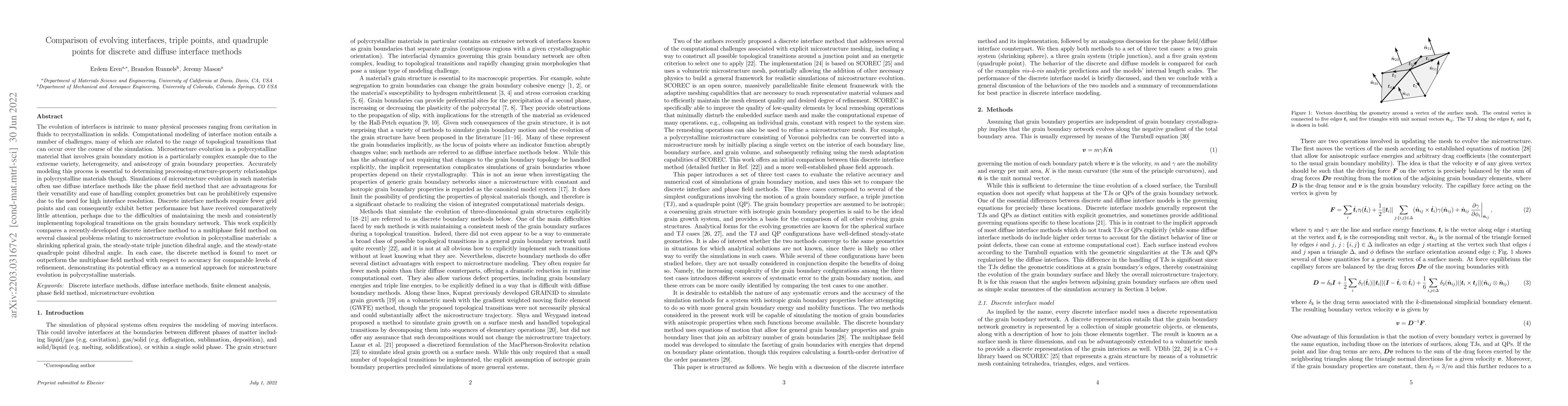 Thumbnail for Comparison of evolving interfaces, triple points, and quadruple points
  for discrete and diffuse interface methods