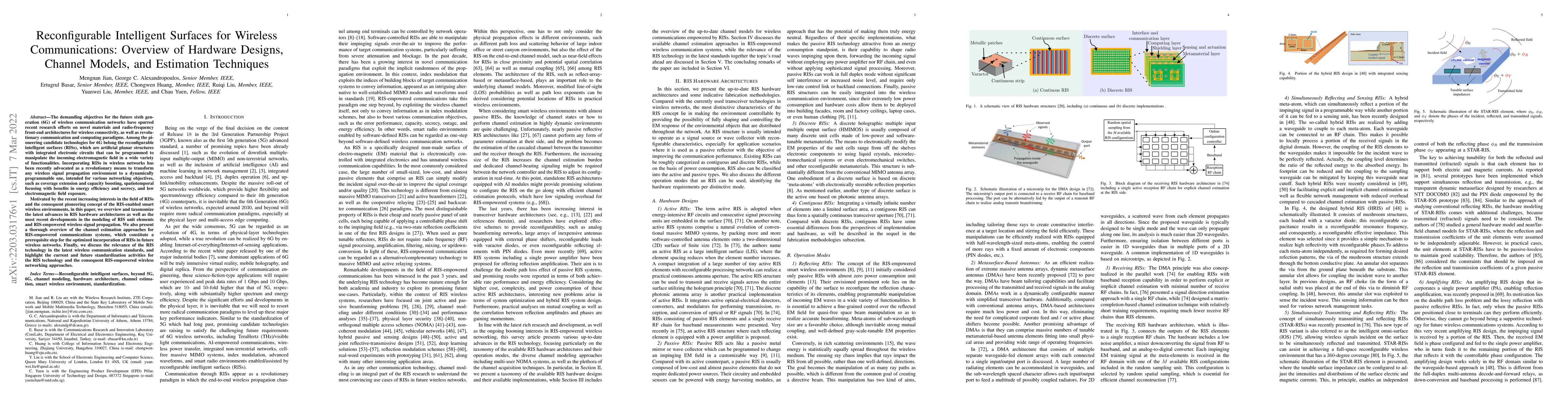 Thumbnail for Reconfigurable Intelligent Surfaces for Wireless Communications:
  Overview of Hardware Designs, Channel Models, and Estimation Techniques