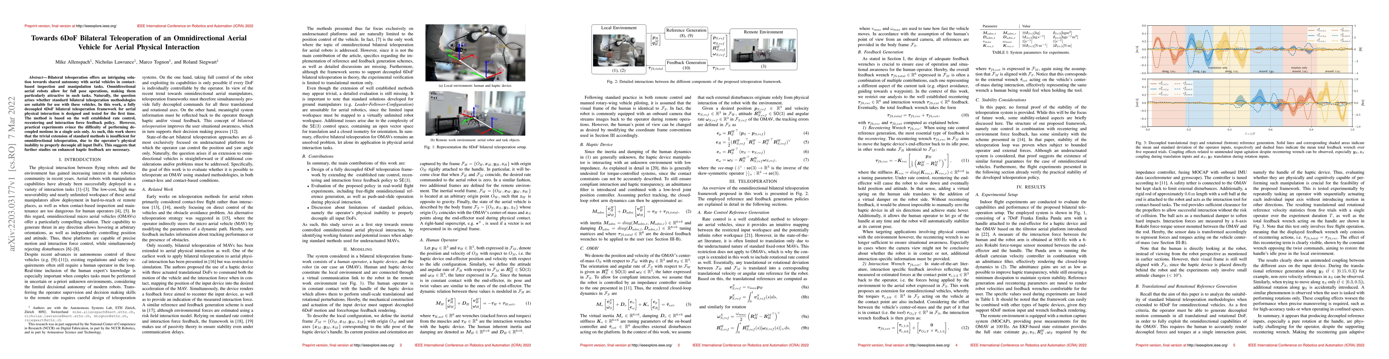 Thumbnail for Towards 6DoF Bilateral Teleoperation of an Omnidirectional Aerial
  Vehicle for Aerial Physical Interaction
