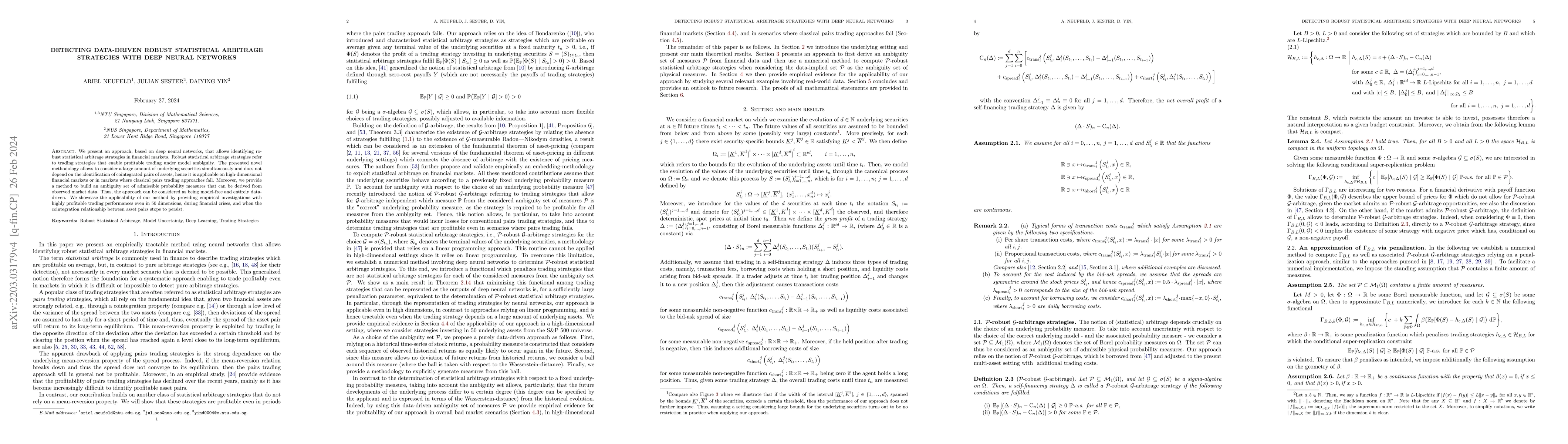 Thumbnail for Detecting data-driven robust statistical arbitrage strategies with deep
  neural networks