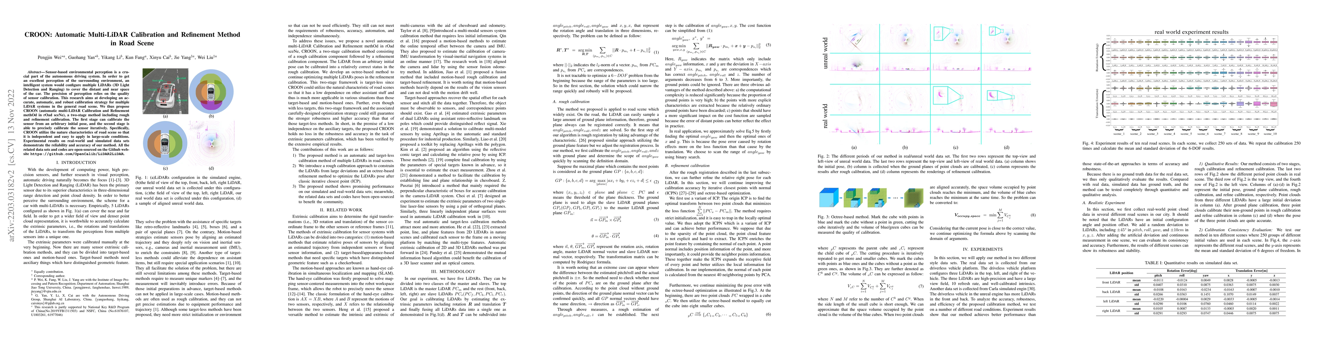 Thumbnail for CROON: Automatic Multi-LiDAR Calibration and Refinement Method in Road
  Scene