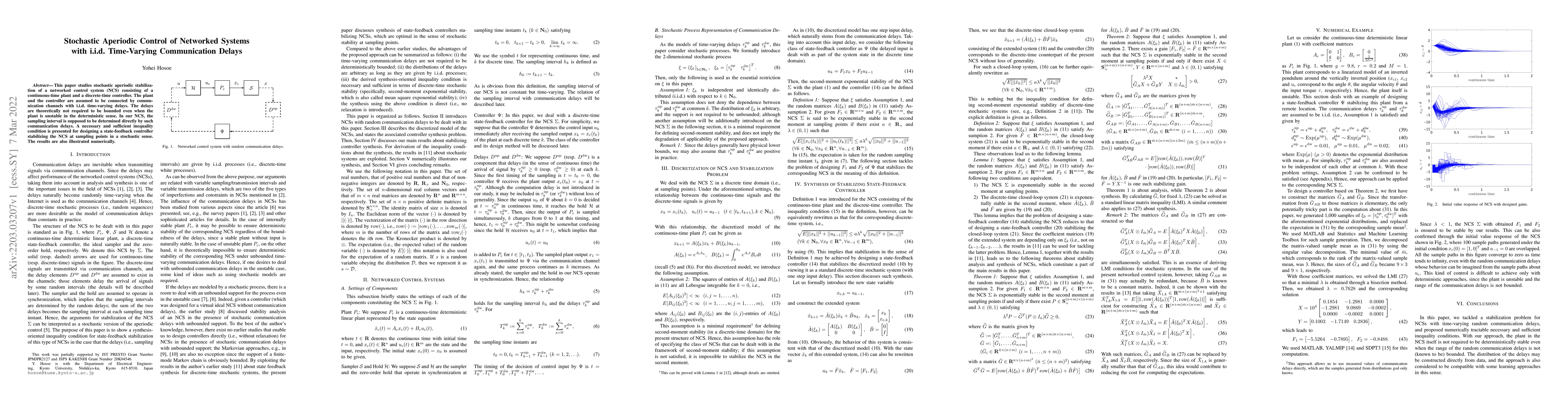 Thumbnail for Stochastic Aperiodic Control of Networked Systems with i.i.d.
  Time-Varying Communication Delays