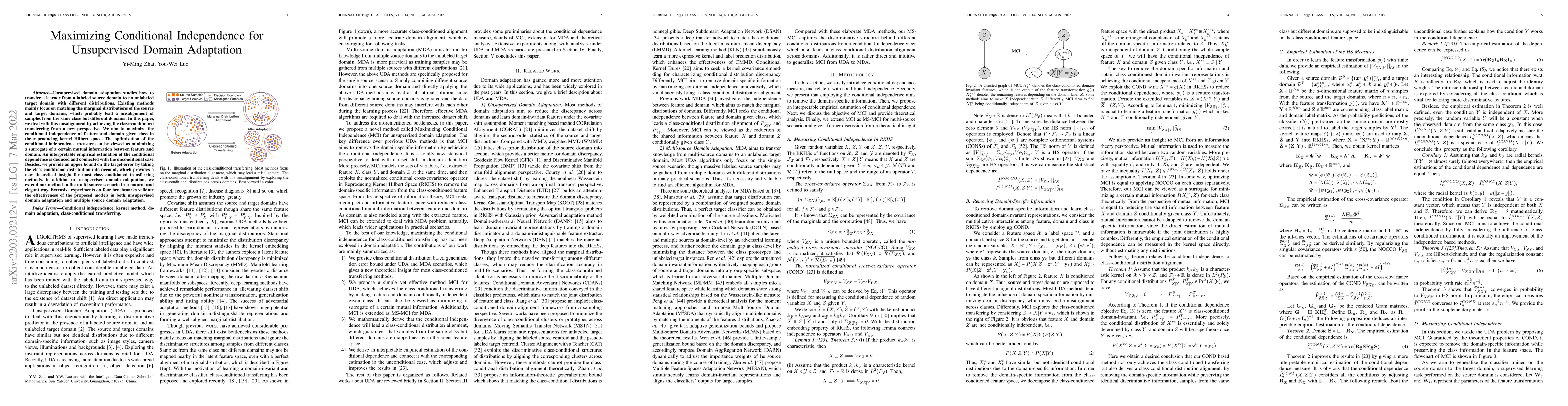 Thumbnail for Maximizing Conditional Independence for Unsupervised Domain Adaptation