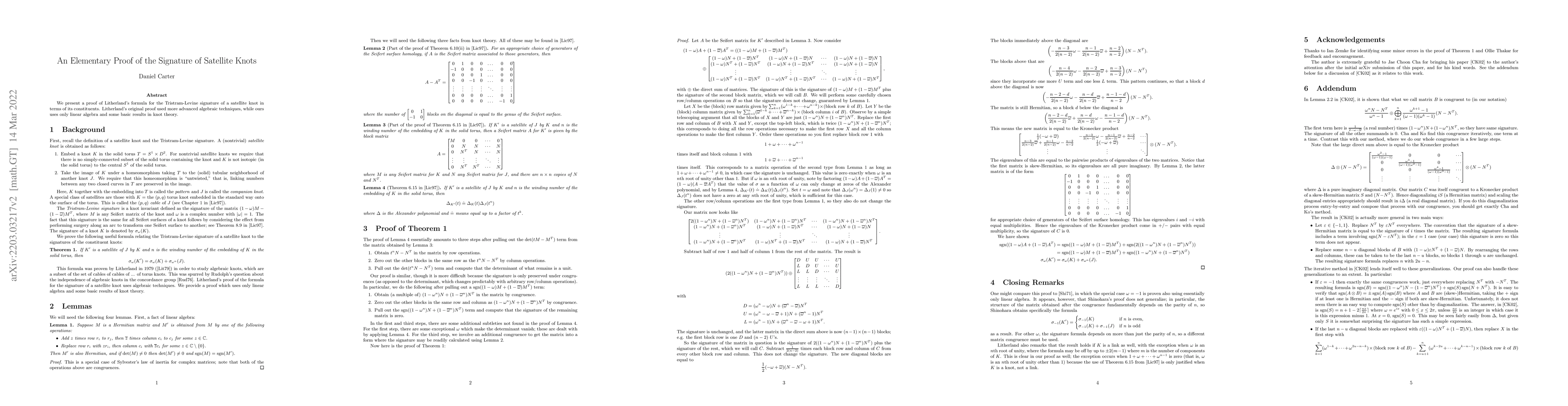 Thumbnail for An Elementary Proof of the Signature of Satellite Knots