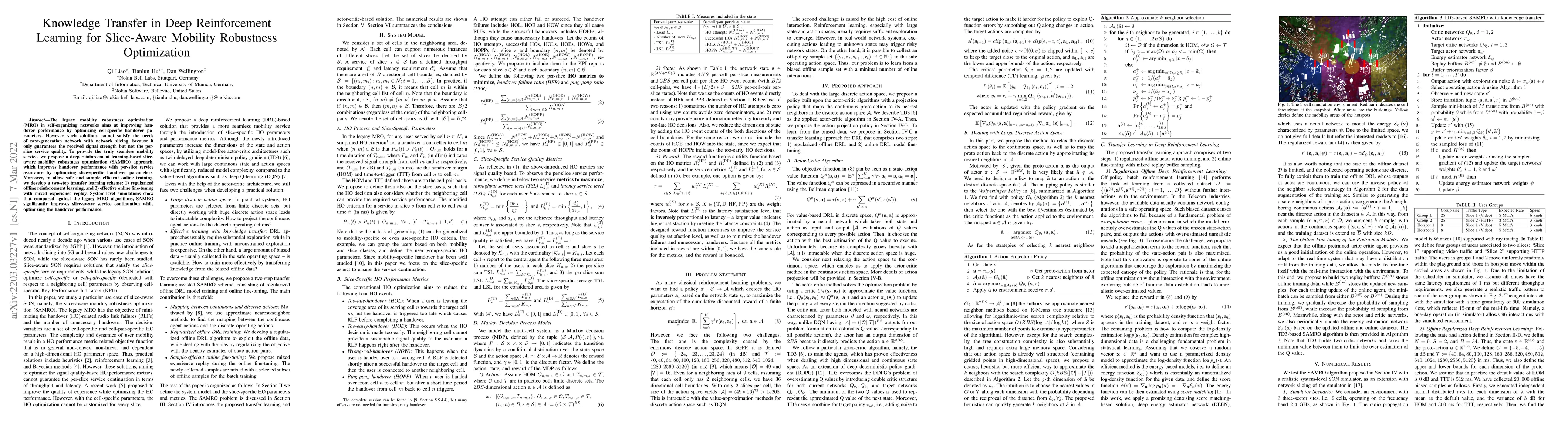 Thumbnail for Knowledge Transfer in Deep Reinforcement Learning for Slice-Aware
  Mobility Robustness Optimization