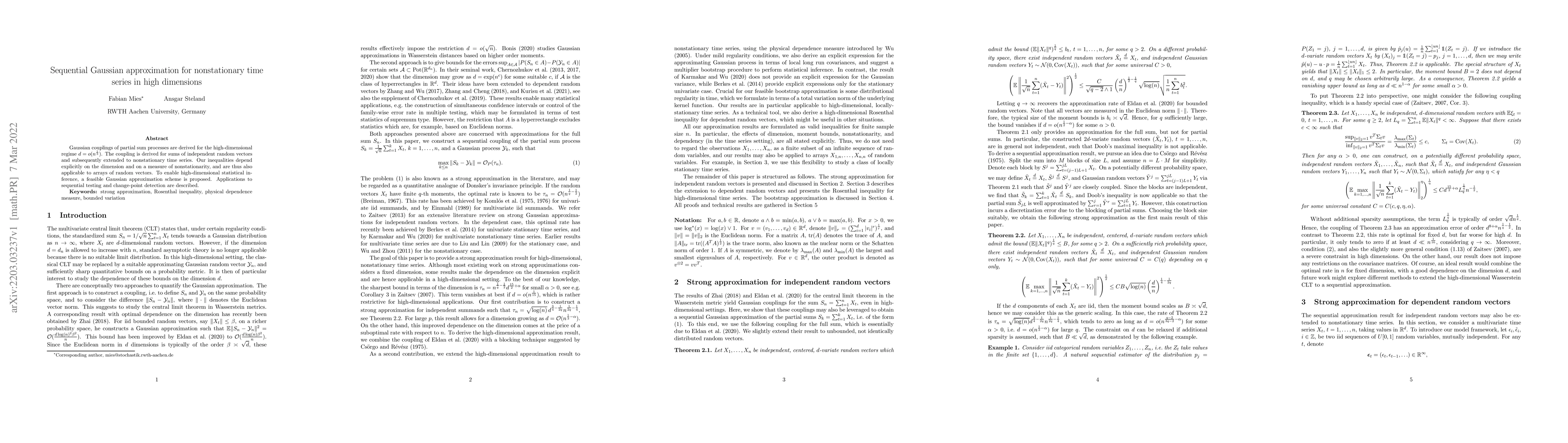 Thumbnail for Sequential Gaussian approximation for nonstationary time series in high
  dimensions