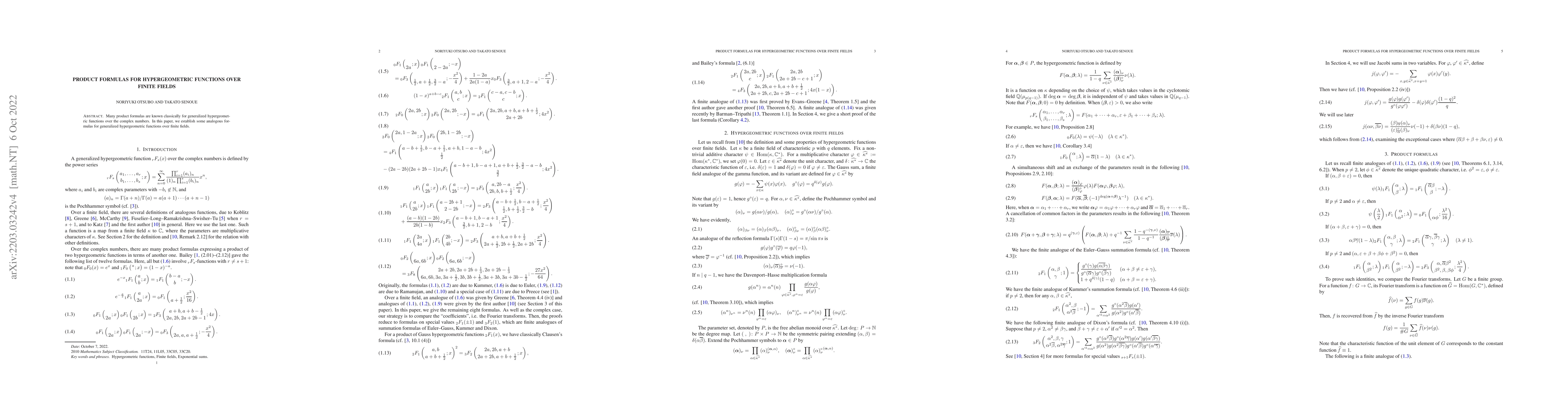 Thumbnail for Product formulas for hypergeometric functions over finite fields