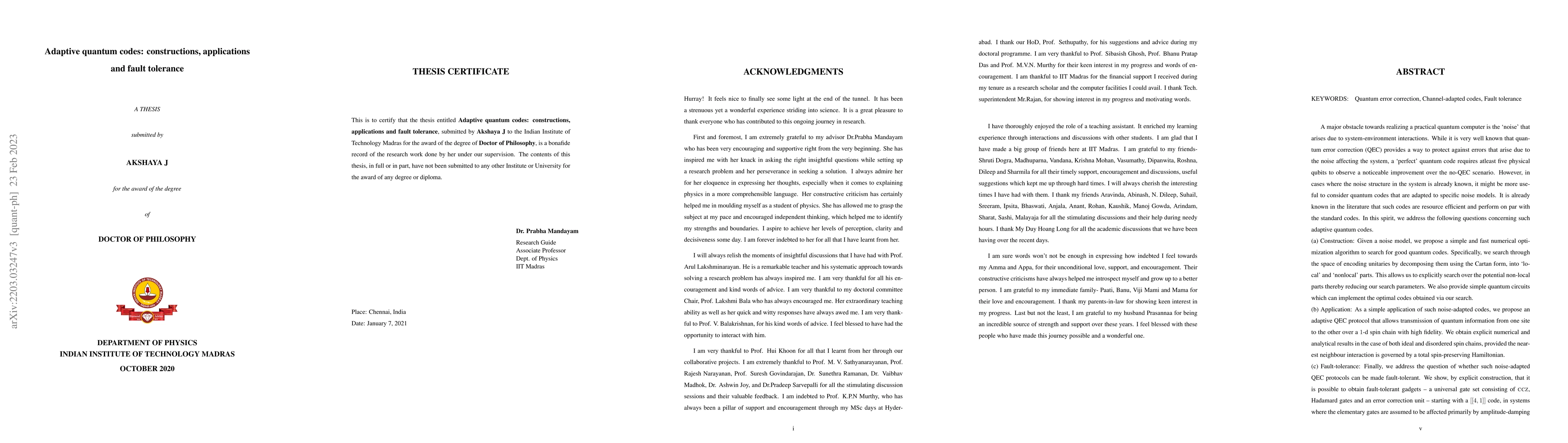 Thumbnail for Adaptive quantum codes: constructions, applications and fault tolerance