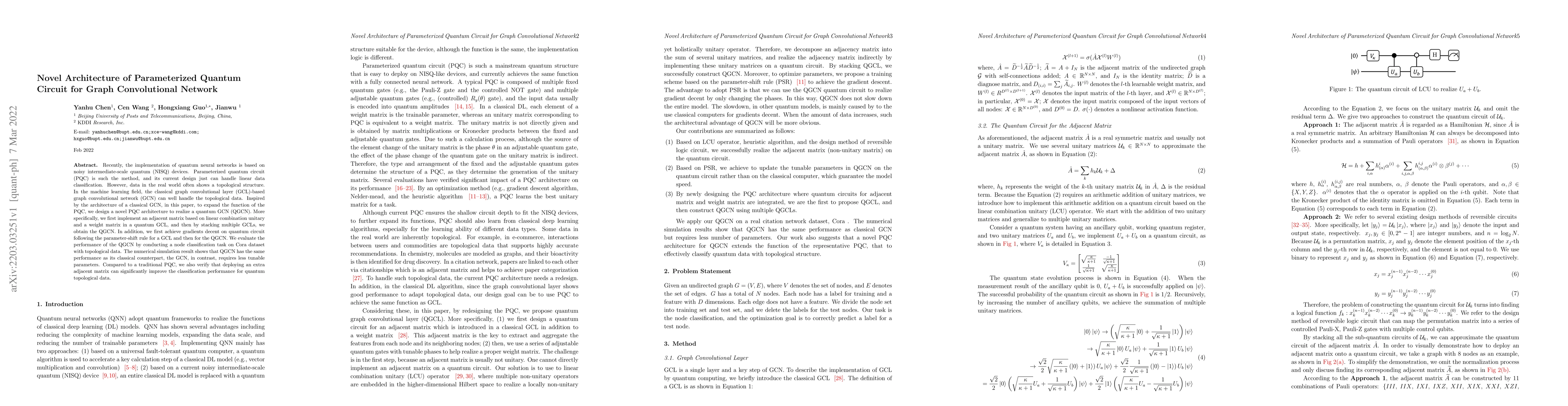 Thumbnail for Novel Architecture of Parameterized Quantum Circuit for Graph
  Convolutional Network