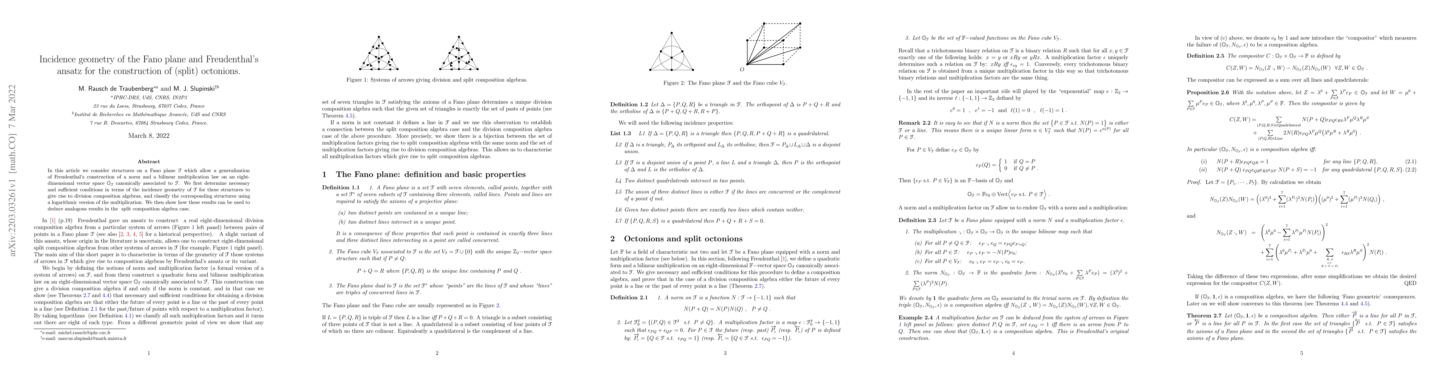 Thumbnail for Incidence geometry of the Fano plane and Freudenthal's ansatz for the
  construction of (split) octonions