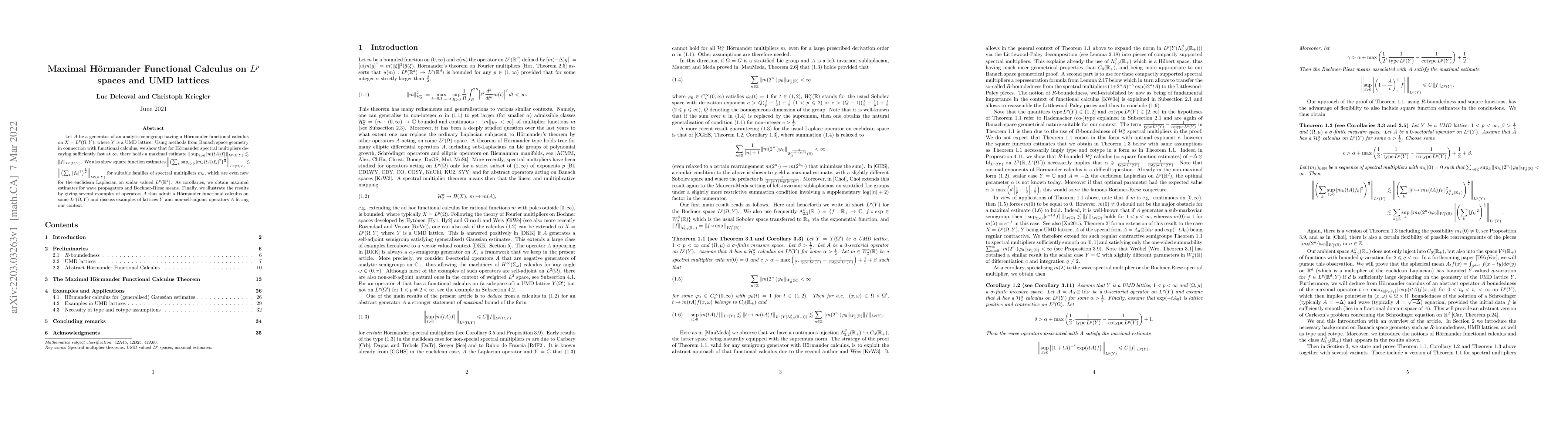 Thumbnail for Maximal H\"ormander Functional Calculus on Lp Spaces and UMD Lattices