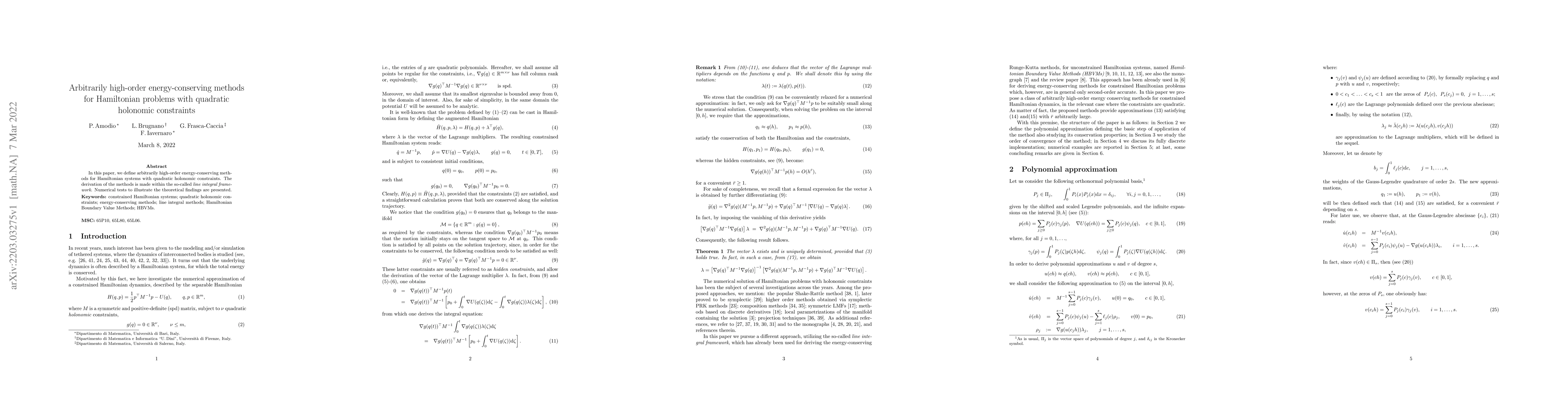 Thumbnail for Arbitrarily high-order energy-conserving methods for Hamiltonian
  problems with quadratic holonomic constraints