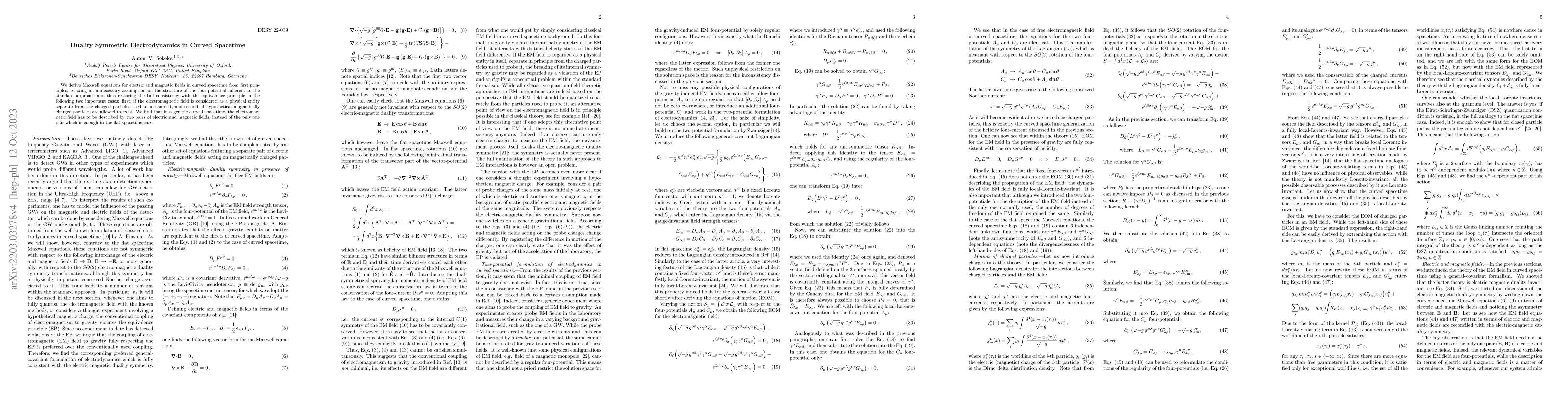 Thumbnail for Duality Symmetric Electrodynamics in Curved Spacetime