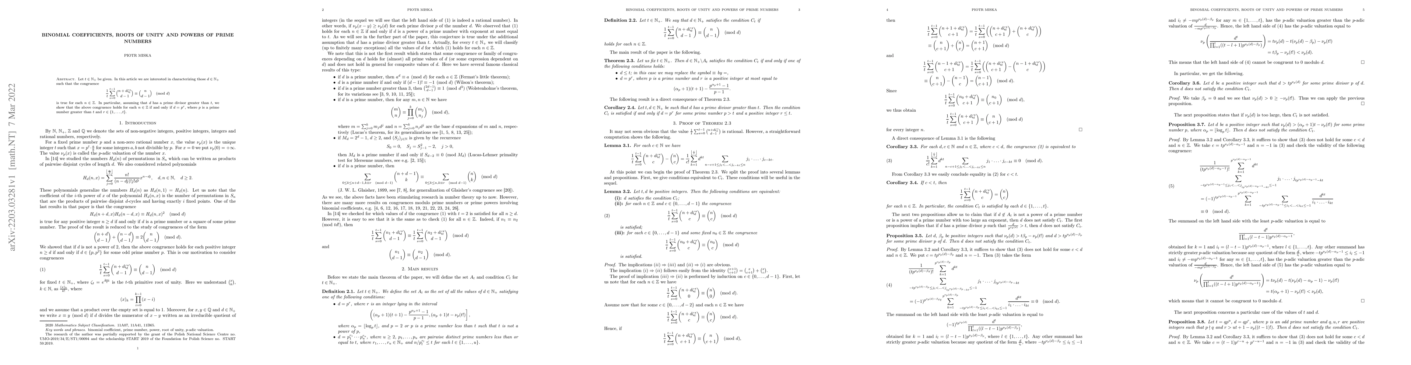 Thumbnail for Binomial coefficients, roots of unity and powers of prime numbers