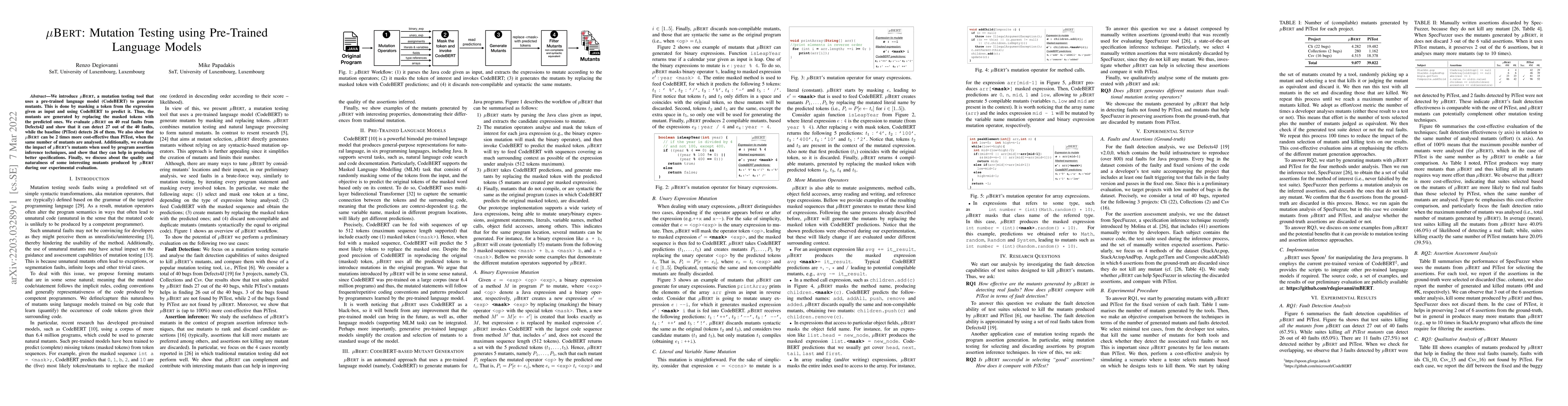 Thumbnail for $\mu$BERT: Mutation Testing using Pre-Trained Language Models
