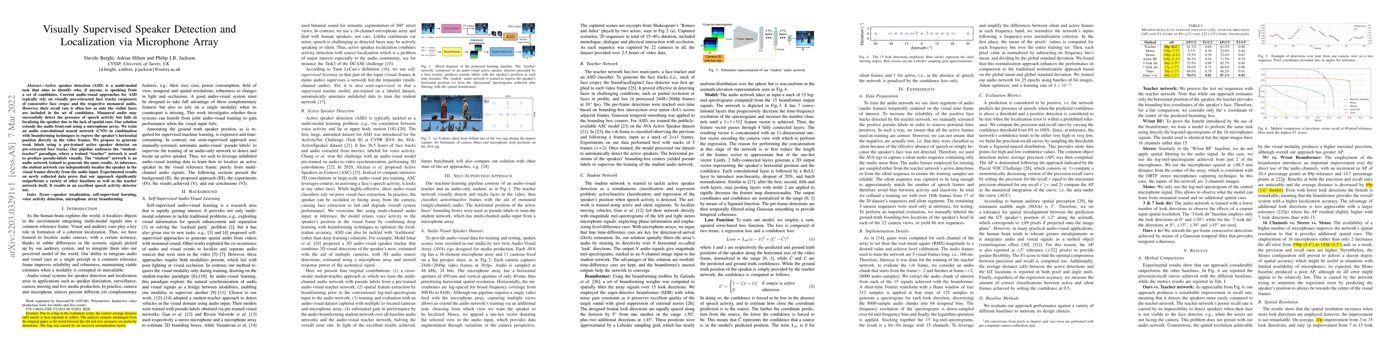 Thumbnail for Visually Supervised Speaker Detection and Localization via Microphone
  Array