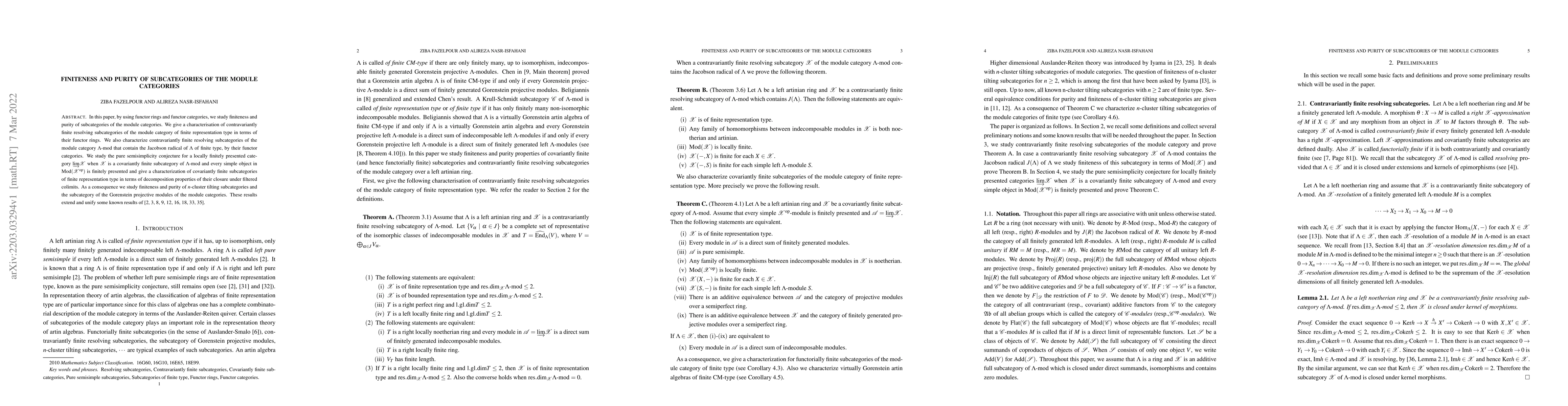 Thumbnail for Finiteness and purity of subcategories of the module categories