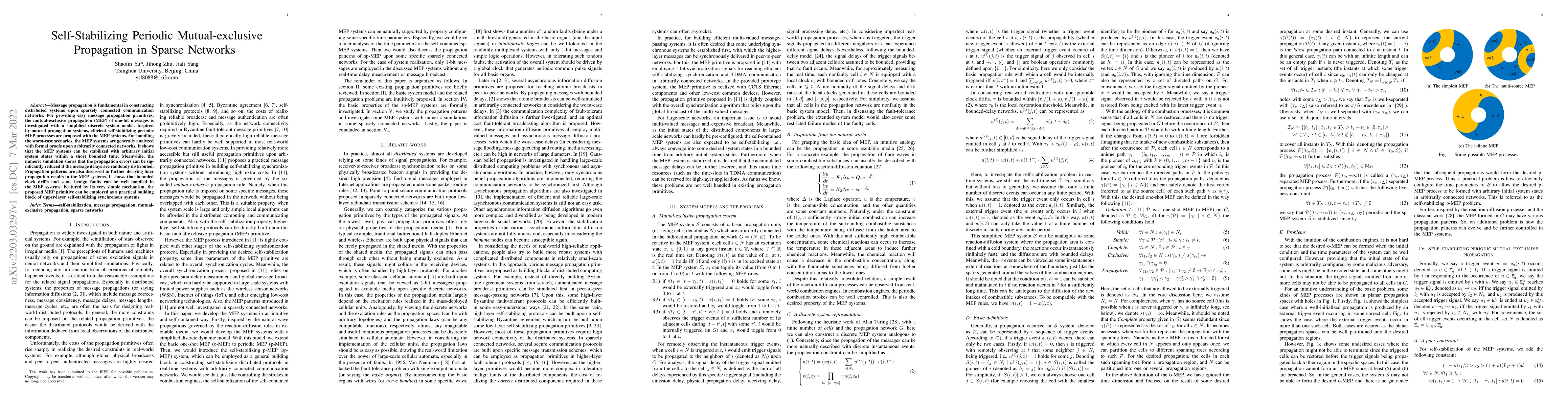 Thumbnail for Self-Stabilizing Periodic Mutual-exclusive Propagation in Sparse
  Networks