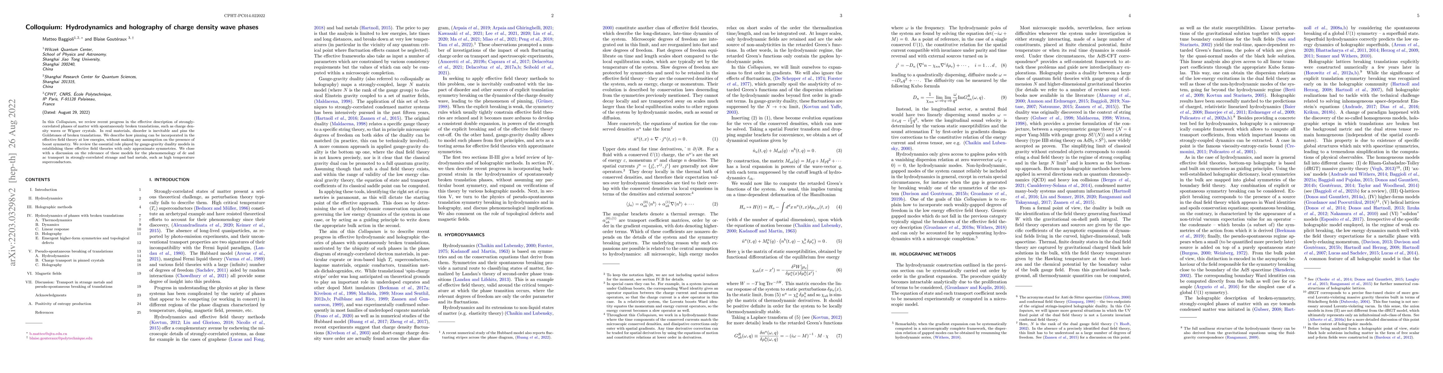 Thumbnail for Colloquium: Hydrodynamics and holography of charge density wave phases