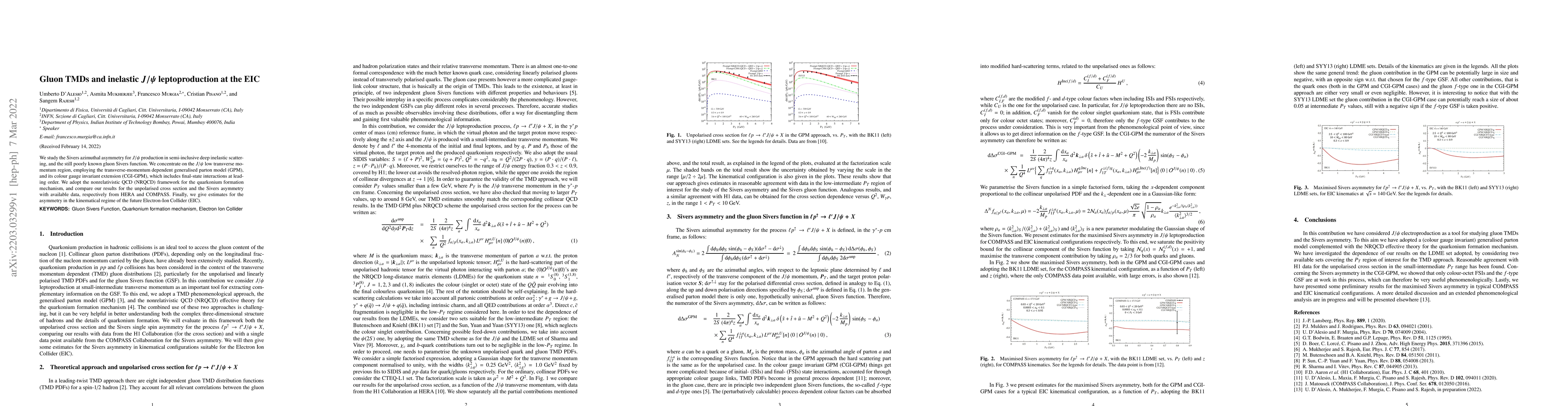 Thumbnail for Gluon TMDs and inelastic $J/\psi$ leptoproduction at the EIC
