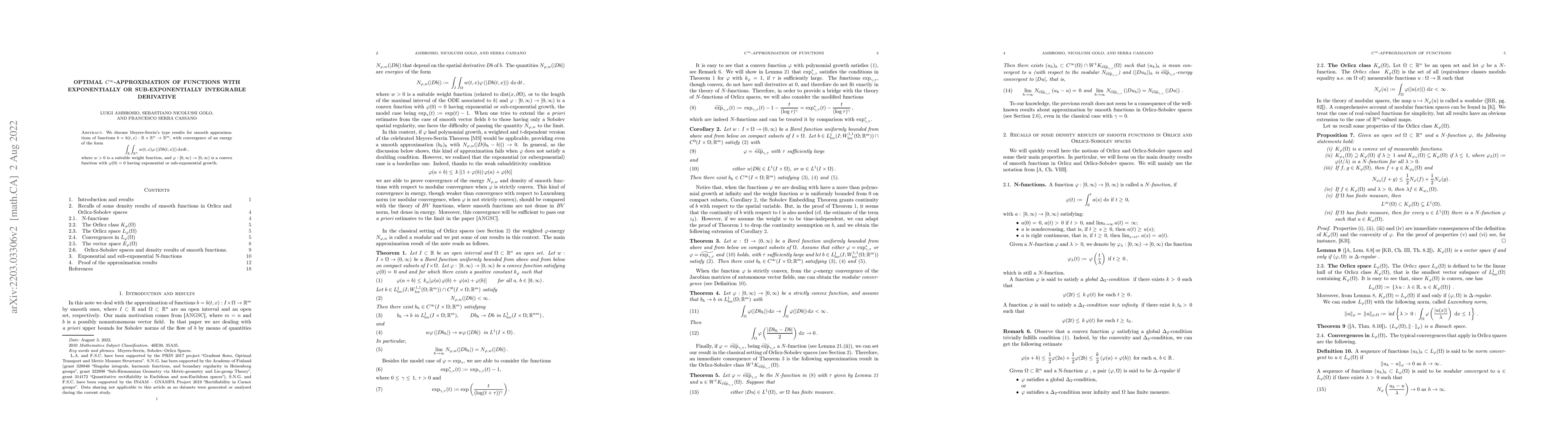 Thumbnail for Optimal $C^\infty$-approximation of functions with exponentially or
  sub-exponentially integrable derivative