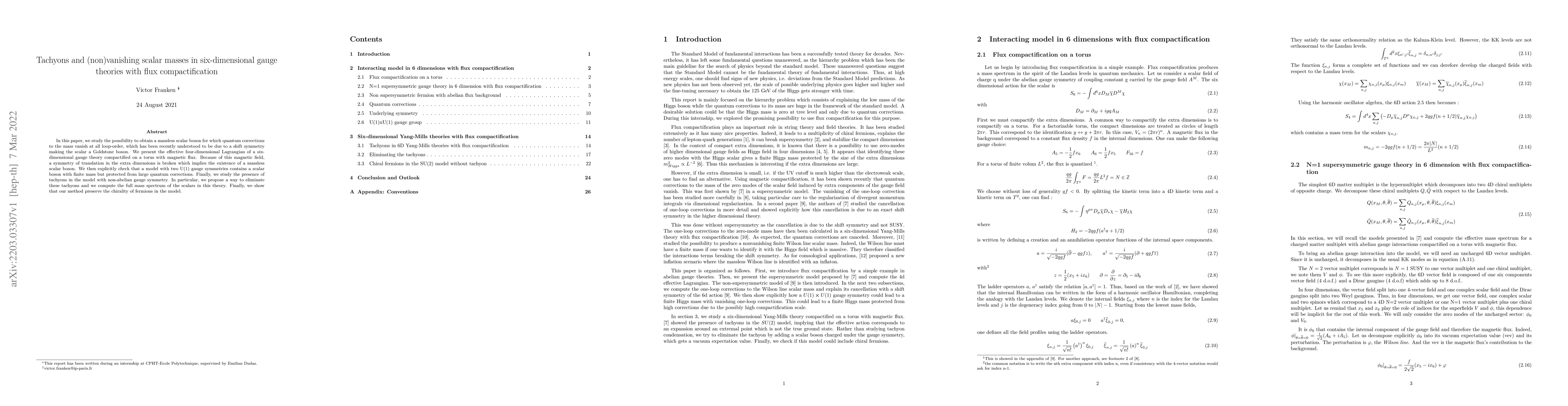 Thumbnail for Tachyons and (non)vanishing scalar masses in six-dimensional gauge
  theories with flux compactification